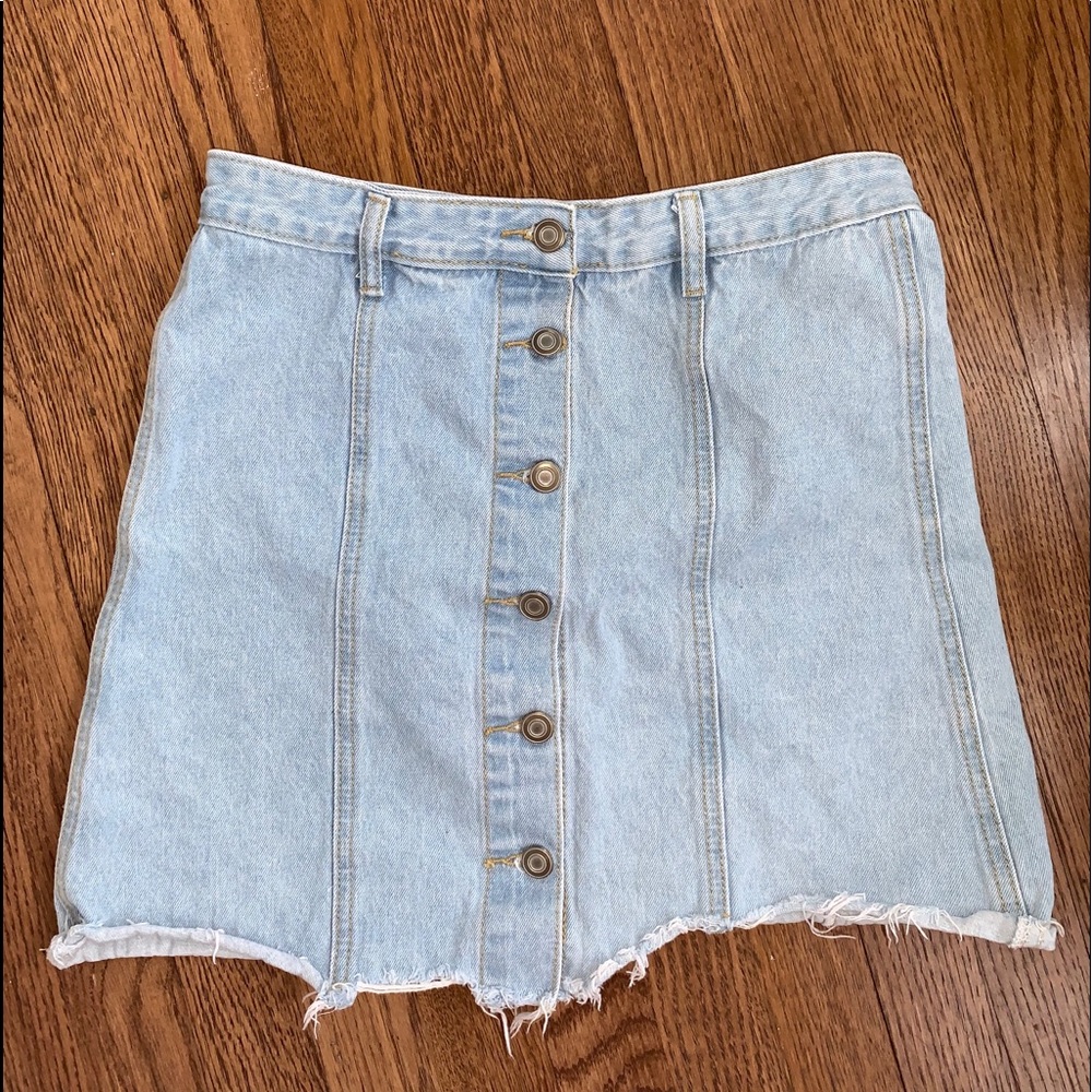 Distressed jean skirt